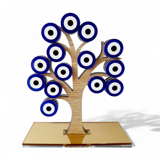 Επιτραπέζιο γούρι δέντρο από ξύλο με μάτια plexiglass μπλε – Χονδρική So Cute by Dimi