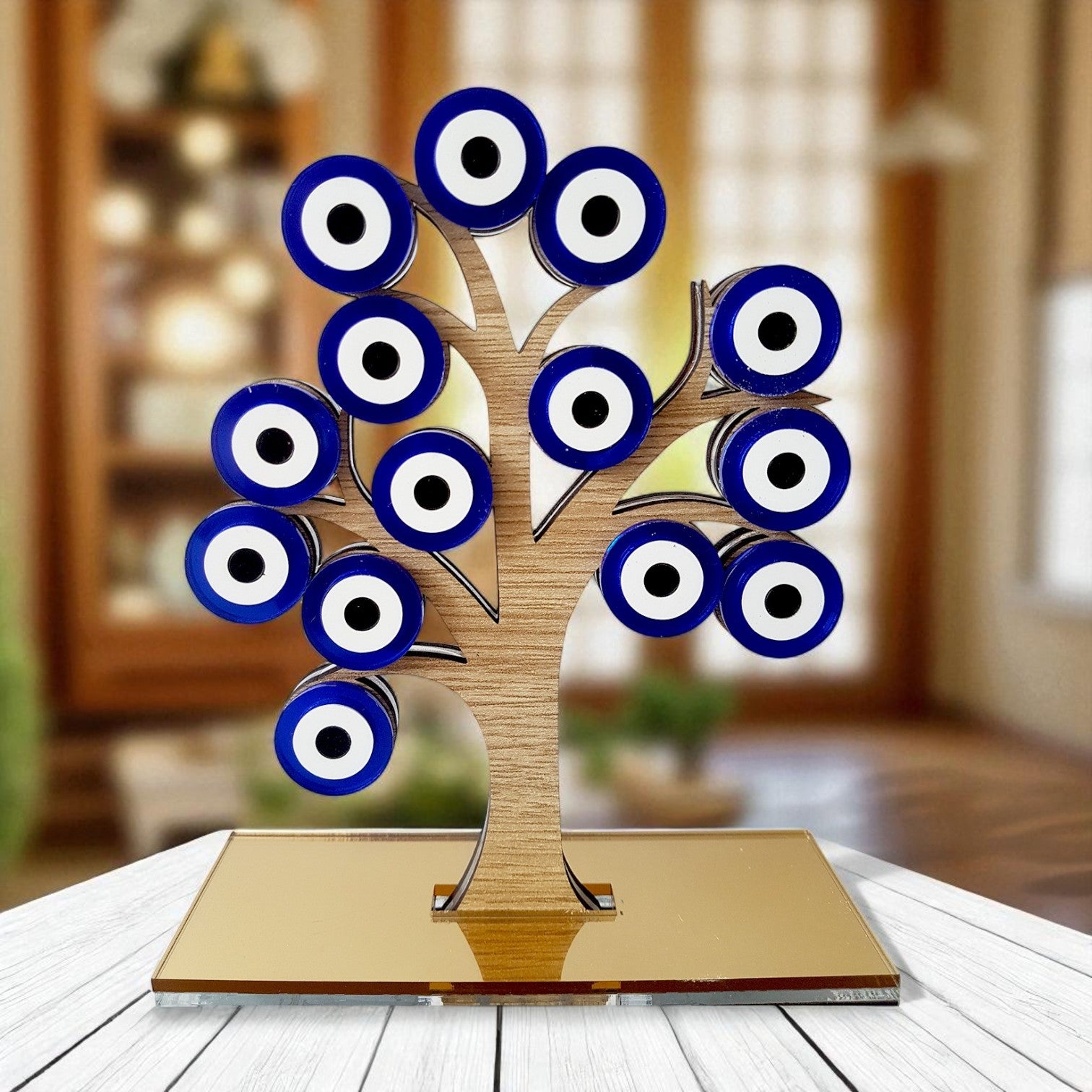 Επιτραπέζιο γούρι δέντρο από ξύλο με μάτια plexiglass μπλε – Χονδρική So Cute by Dimi
