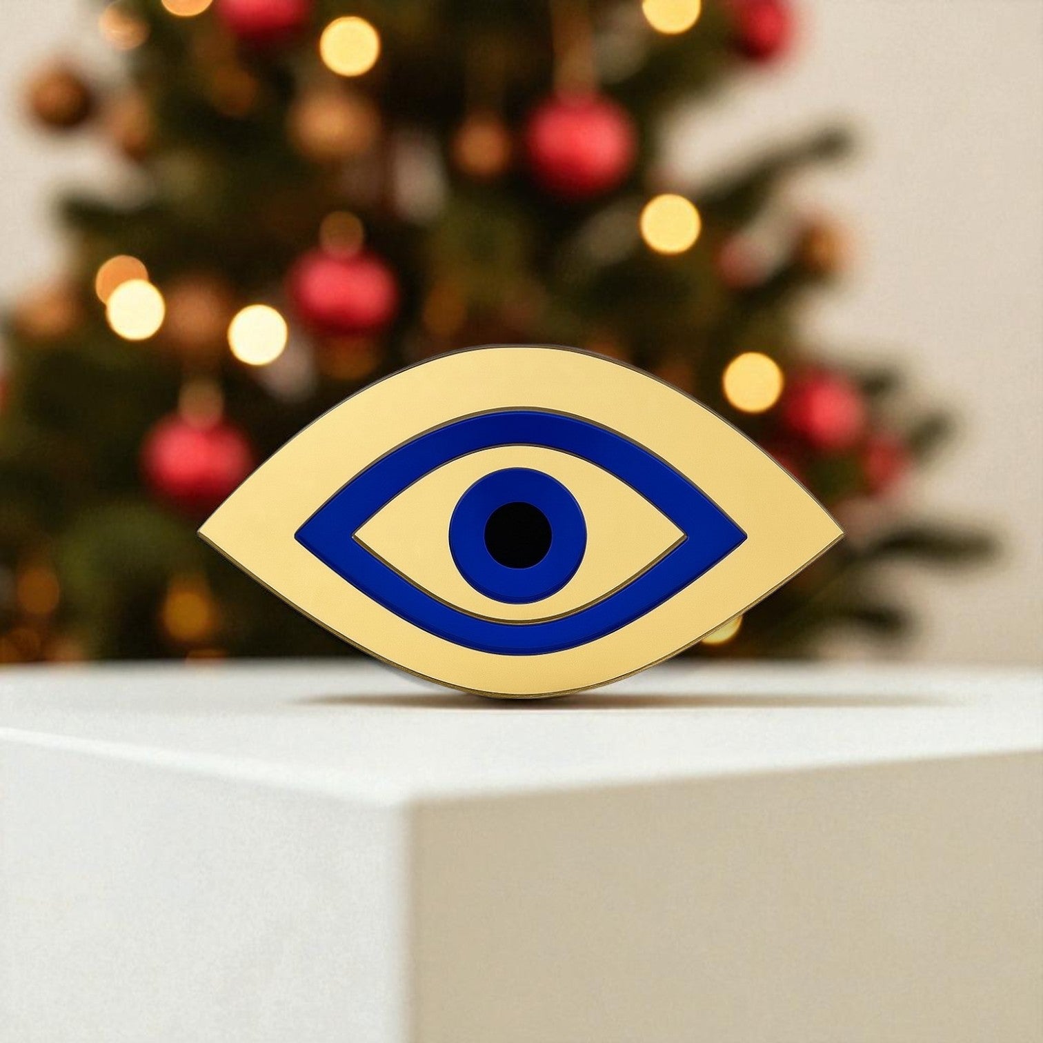 Χειροποίητο γούρι μάτι plexiglass καθρέφτης χρυσό και ασημί με μπλε ίριδα – So Cute by Dimi