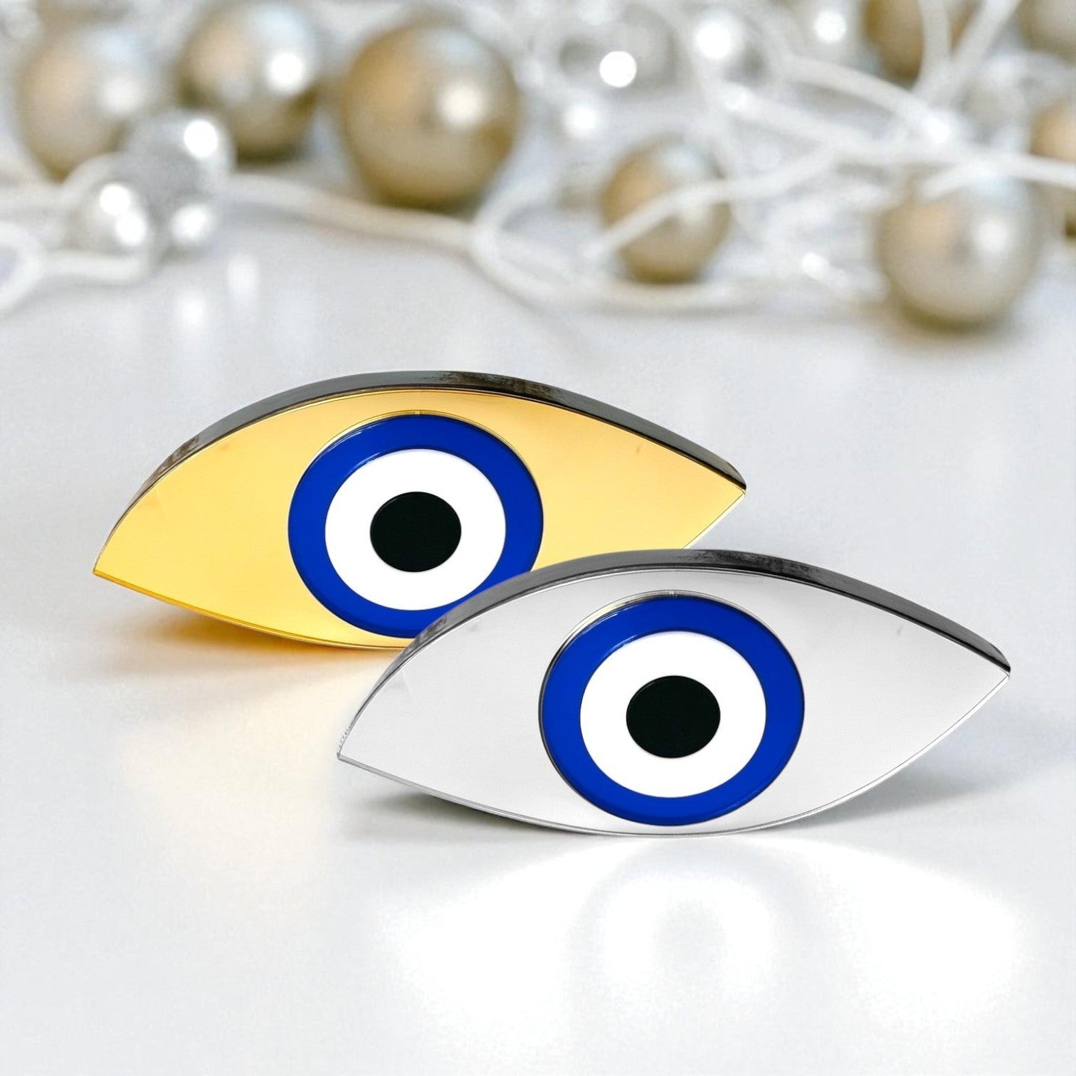 Χειροποίητο γούρι μάτι οβάλ λοξό από plexiglass καθρέφτη χρυσό ή ασημί – So Cute by Dimi