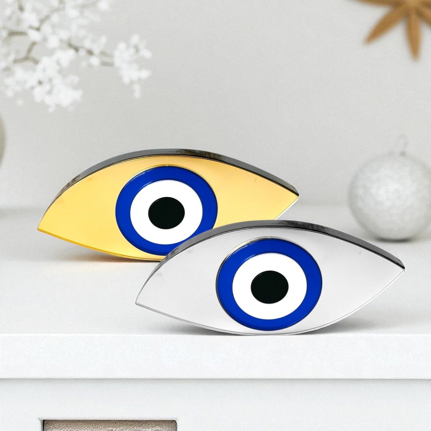 Χειροποίητο γούρι μάτι οβάλ λοξό από plexiglass καθρέφτη χρυσό ή ασημί – So Cute by Dimi