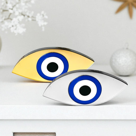 Χειροποίητο γούρι μάτι οβάλ λοξό από plexiglass καθρέφτη χρυσό ή ασημί – So Cute by Dimi