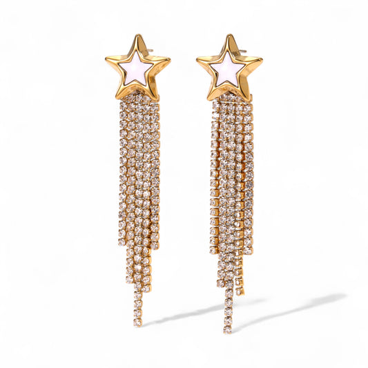 Σκουλαρίκια Tassel Star από ατσάλι με ζιργκόν – So Cute by Dimi χονδρική
