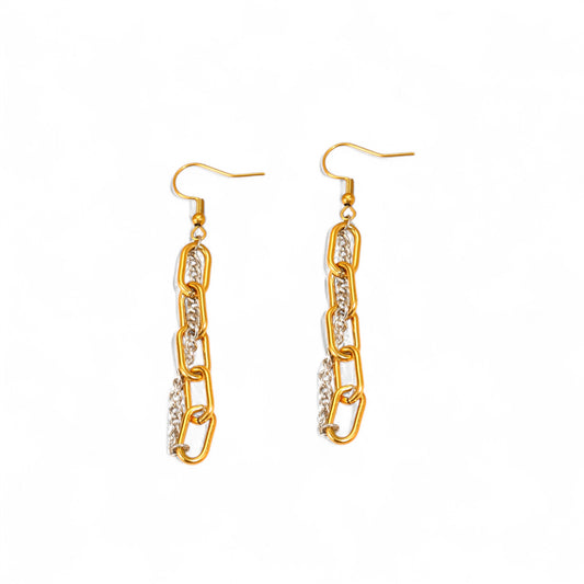 Σκουλαρίκια chain link διχρωμίας από ατσάλι – Χονδρική So Cute by Dimi