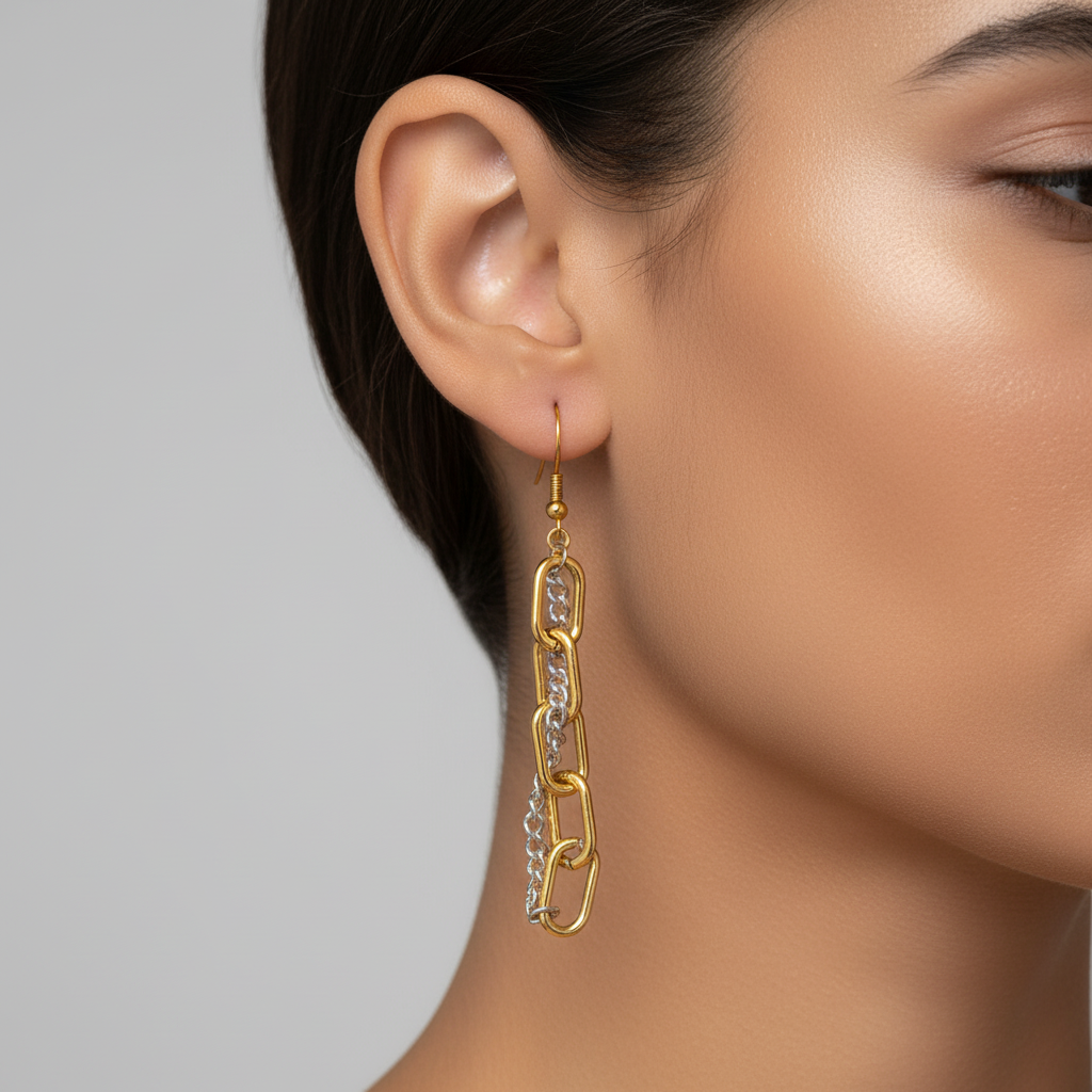 Σκουλαρίκια chain link διχρωμίας από ατσάλι – Χονδρική So Cute by Dimi