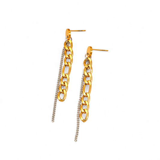 Σκουλαρίκια chunky chain διχρωμίας από ατσάλι – Χονδρική So Cute by Dimi