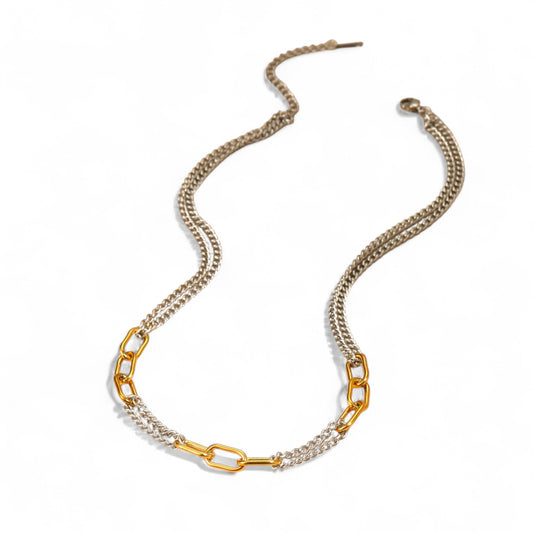 Κολιέ dual chain διχρωμίας με rectangular κρίκους από ατσάλι – Χονδρική So Cute by Dimi