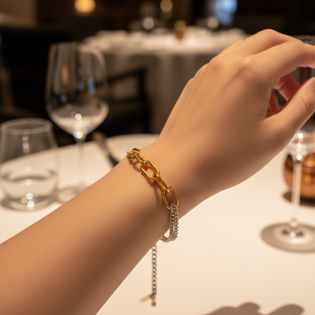 Βραχιόλι dual chain διχρωμίας με rectangular κρίκους από ατσάλι – Χονδρική So Cute by Dimi