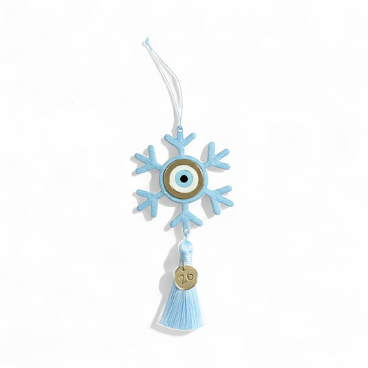 🤍✨ Κρεμαστό Γούρι Νιφάδα με Μάτι & Φούντα – 2026