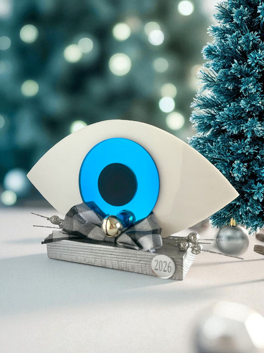 Γούρι 2026 επιτραπέζιο οβάλ μάτι plexiglass τυρκουάζ καθρέφτη με ξύλινη βάση – Χονδρική So Cute by Dimi