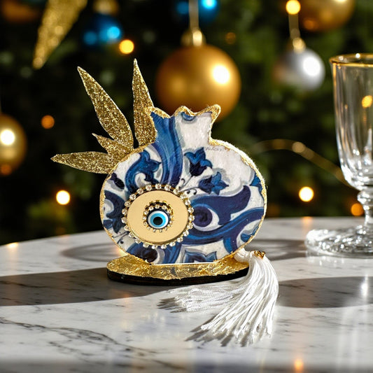 Γούρι 2026 ρόδι με χρυσά φύλλα ελιάς & μάτι – Greek Wishes Χονδρική So Cute by Dimi