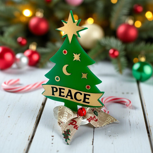 Χειροποίητο γούρι Christmas Pop Peace Tree από plexiglass με banner PEACE – Χονδρική So Cute by Dimi