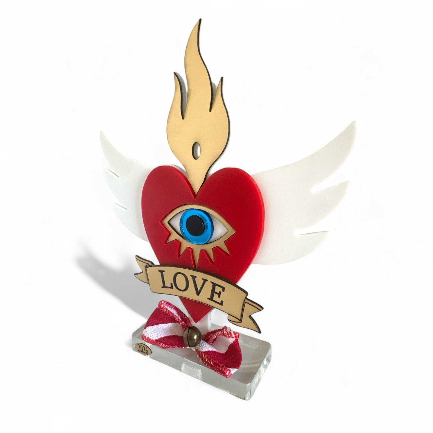 Χονδρικό επιτραπέζιο γούρι Christmas Pop Love Heart από plexiglass με μάτι, φλόγα & φτερά – So Cute by Dimi