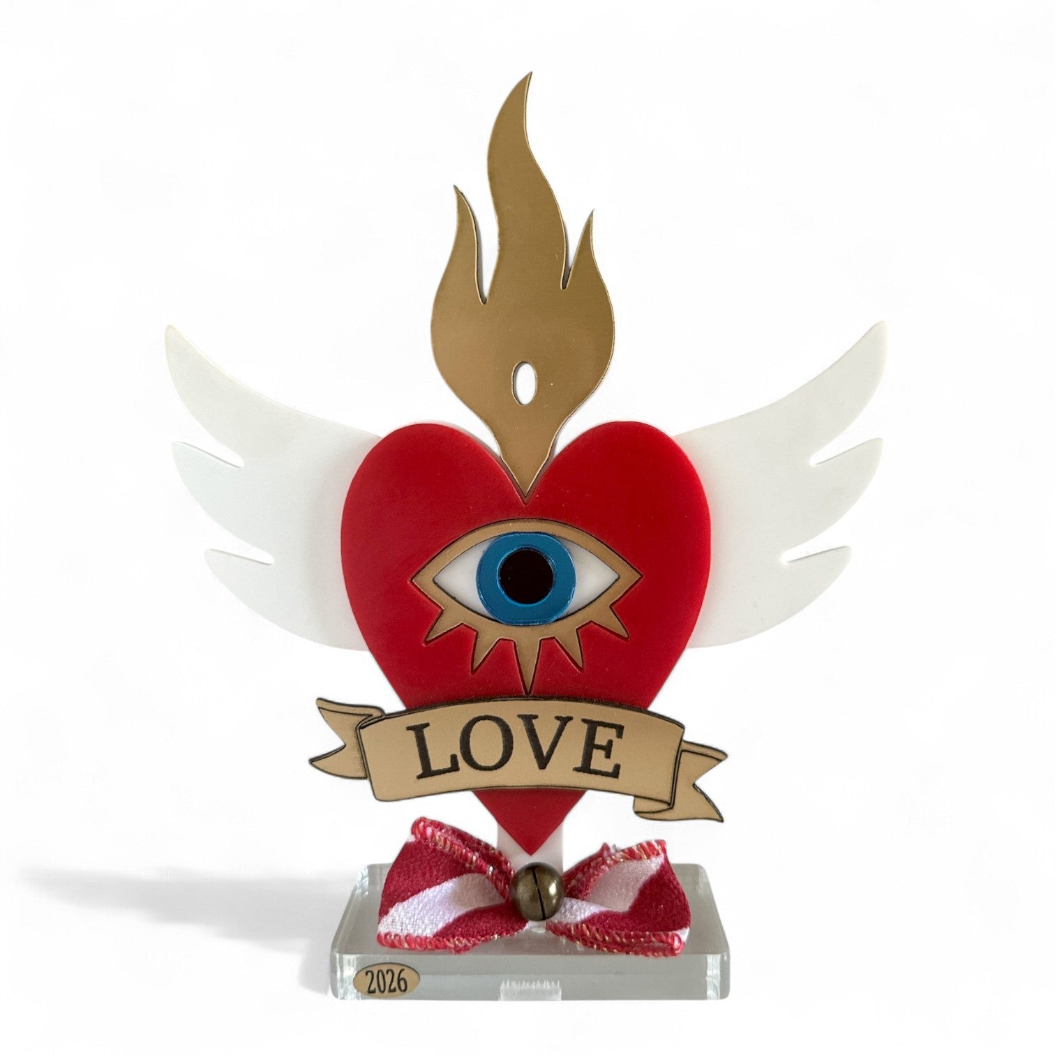 Χονδρικό επιτραπέζιο γούρι Christmas Pop Love Heart από plexiglass με μάτι, φλόγα & φτερά – So Cute by Dimi