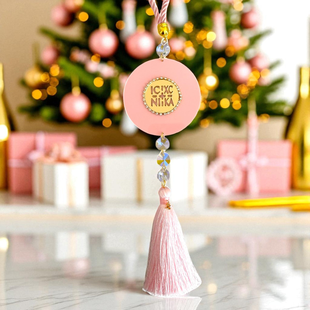 Χονδρικό γούρι 2026 Elegant Κωνσταντινάτο από πλεξιγκλάς καθρέφτη, στρας και φούντα So Cute by Dimi