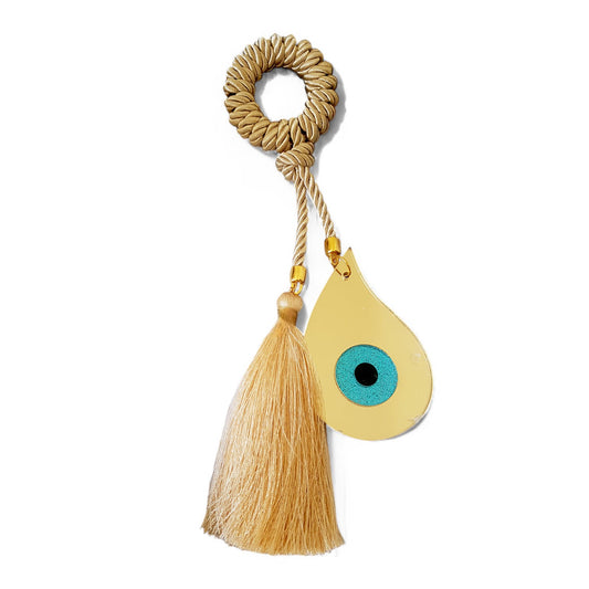 🤍✨ Μάτι Λαχούρι – Χειροποίητο Γούρι με Σατέν Κορδόνι & Φούντα