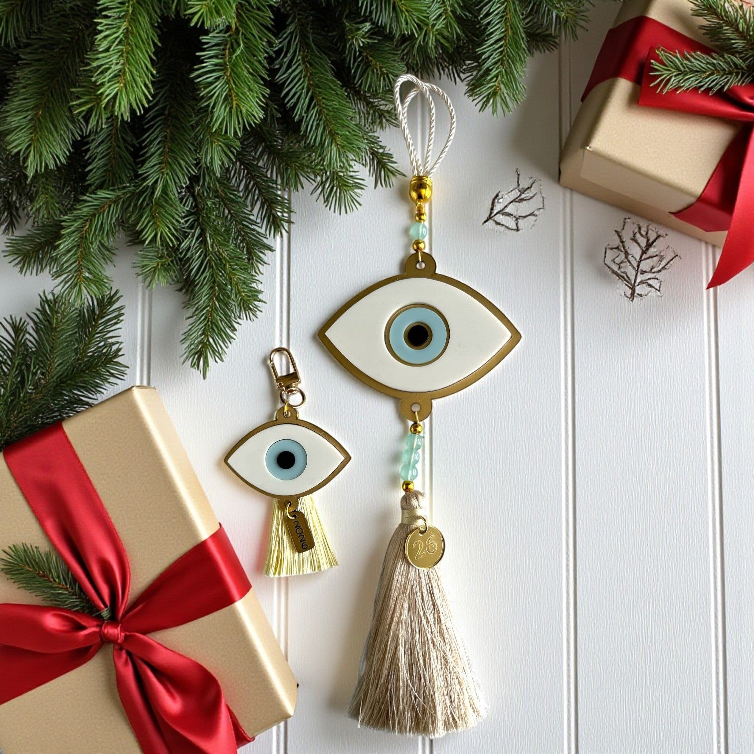 Γούρι και Μπρελόκ – charm τσάντας γούρι 2026 μάτι plexiglass χρυσό ματ με φούντα – Χονδρική So Cute by Dimi