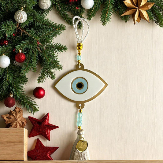 🤍✨ Γούρι 2026 Κρεμαστό Μάτι Οβάλ – Χρυσό Ματ Καθρέφτη & Plexiglass