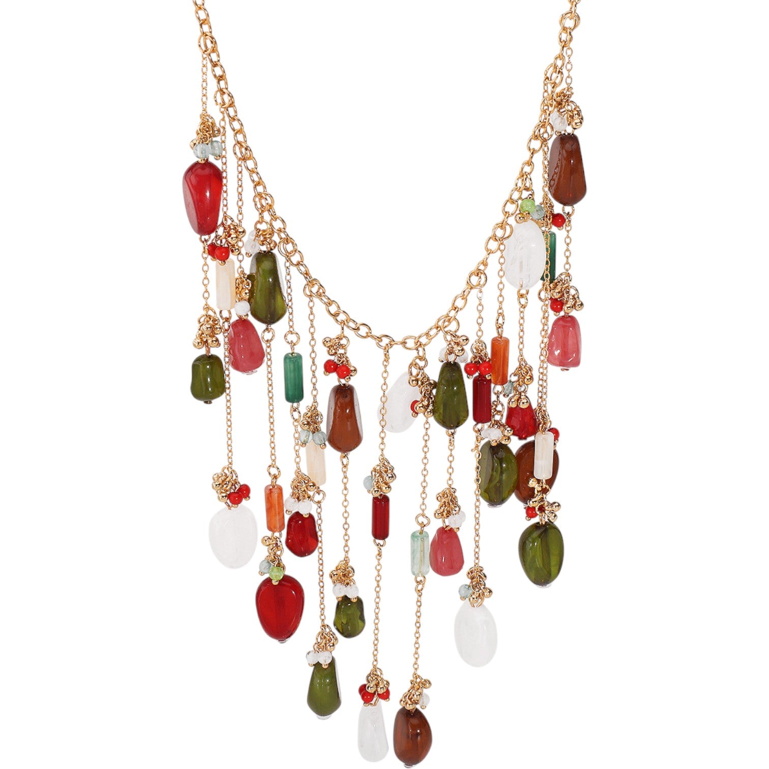 Ethnic tassel κολιέ με resin πέτρες σε χρυσή αλυσίδα – Χονδρική So Cute by Dimi