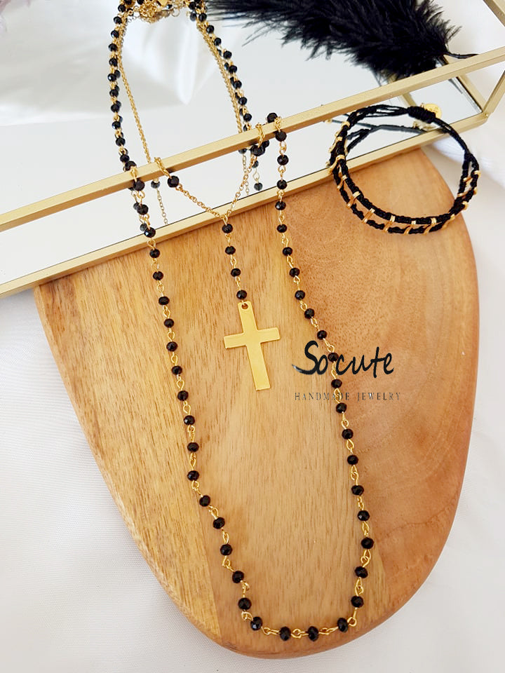 Basic κολιέ με αλυσίδα ροζάριο 80 εκατοστά