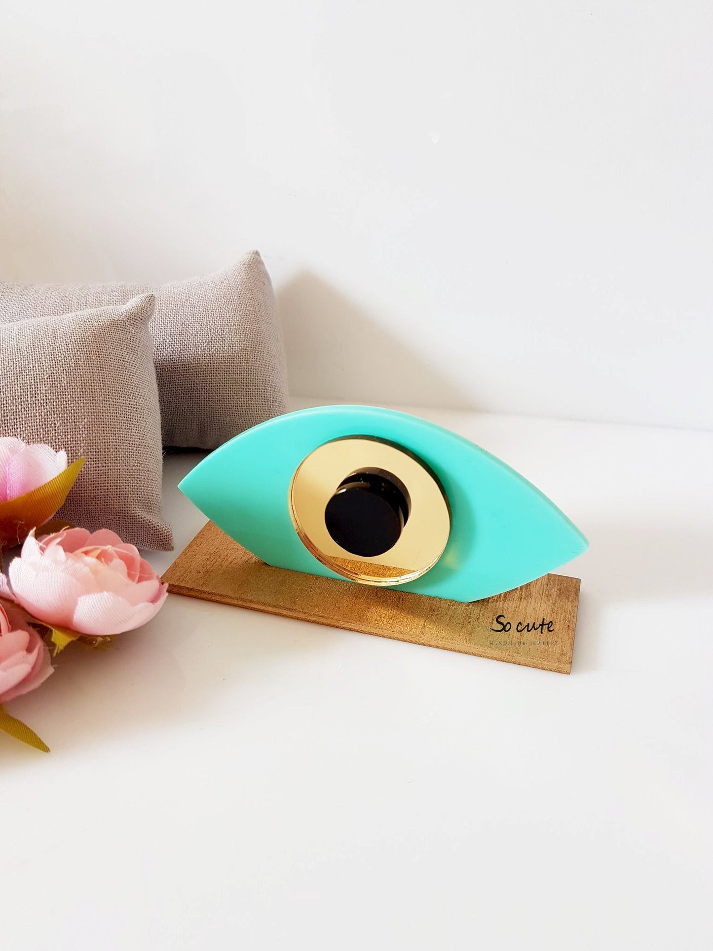 Γούρι πλεξιγκλάς μικρό οβάλ μάτι σε βάση - So Cute by Dimi