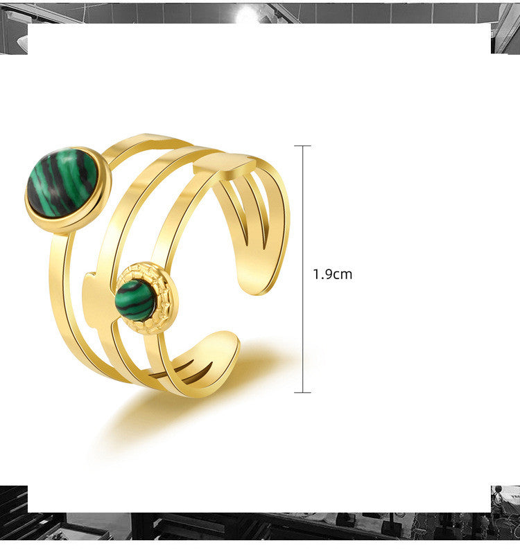 Fashion U Shape Titanium Steel Plating Inlay Natural Stone Open Ring - SoCuteb2b