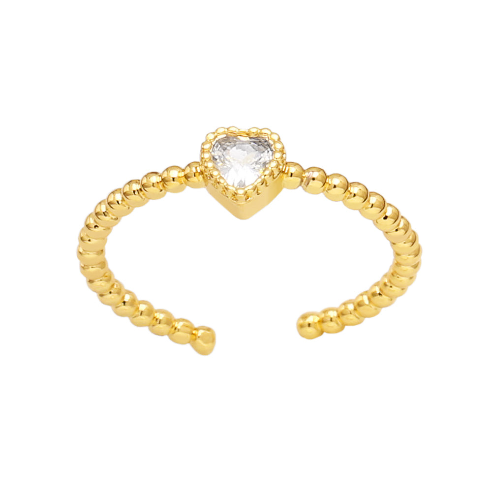 Brass ring with zircon heart