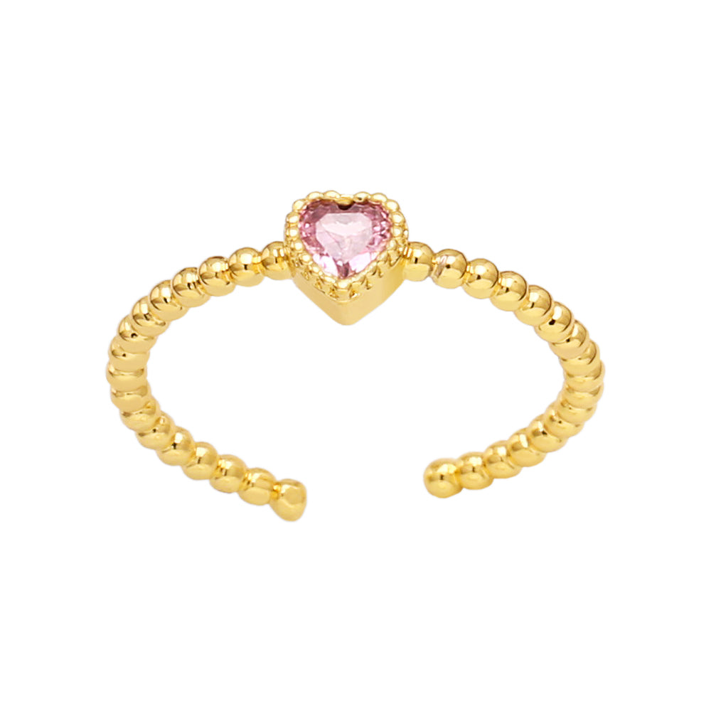 Brass ring with zircon heart