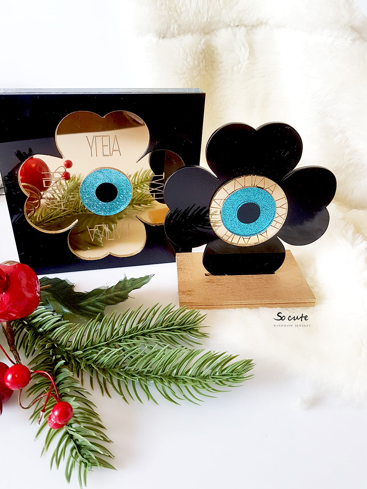 Γούρι τετράγωνο τριφύλλι με ευχές