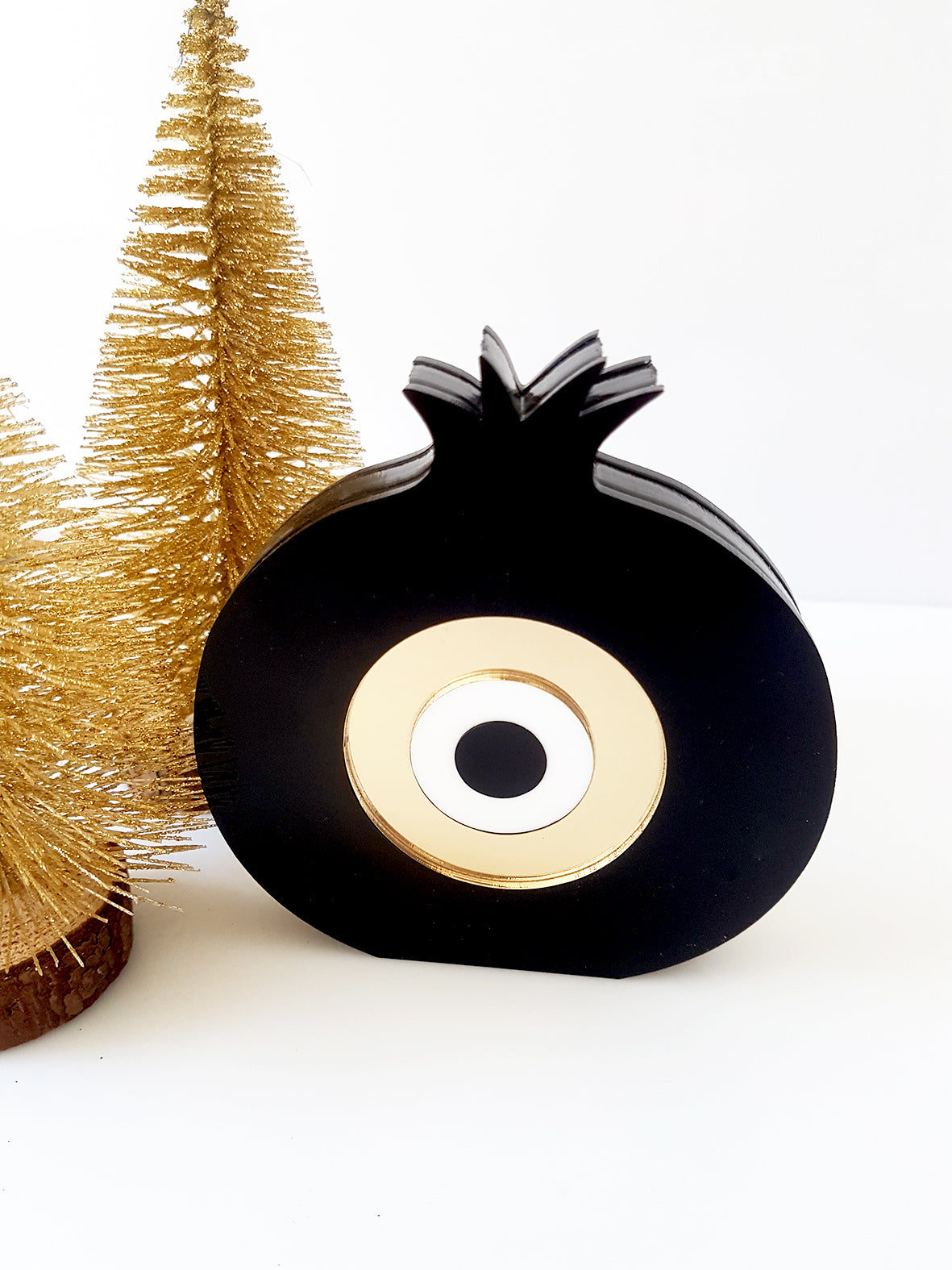 Pomegranate Eye γούρι χονδρική, επιτραπέζιο χειροποίητο plexiglass ρόδι με μάτι χρυσό καθρέφτη – So Cute by Dimi