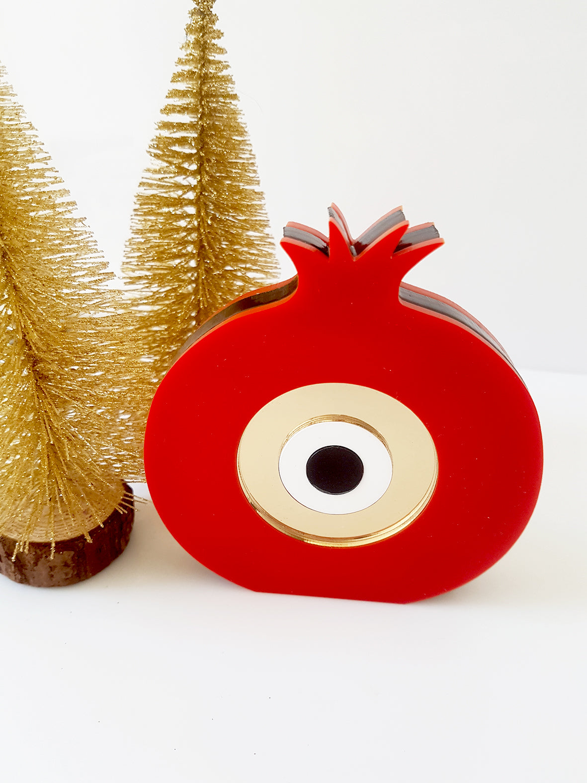 Pomegranate Eye γούρι χονδρική, επιτραπέζιο χειροποίητο plexiglass ρόδι με μάτι χρυσό καθρέφτη – So Cute by Dimi