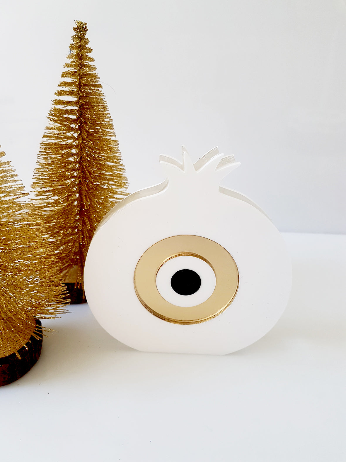 Pomegranate Eye γούρι χονδρική, επιτραπέζιο χειροποίητο plexiglass ρόδι με μάτι χρυσό καθρέφτη – So Cute by Dimi