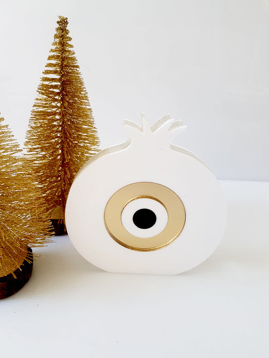 Pomegranate Eye γούρι χονδρική, επιτραπέζιο χειροποίητο plexiglass ρόδι με μάτι χρυσό καθρέφτη – So Cute by Dimi