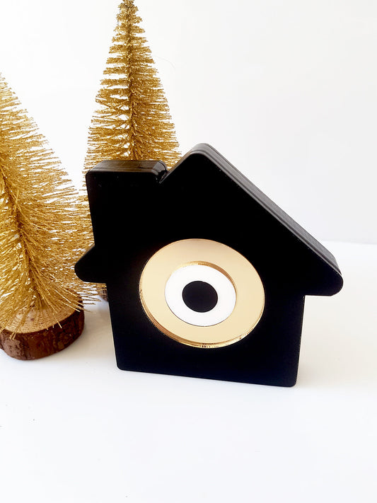 Golden Home γούρι χονδρική, επιτραπέζιο χειροποίητο plexiglass σπιτάκι με μάτι χρυσό καθρέφτη – So Cute by Dimi