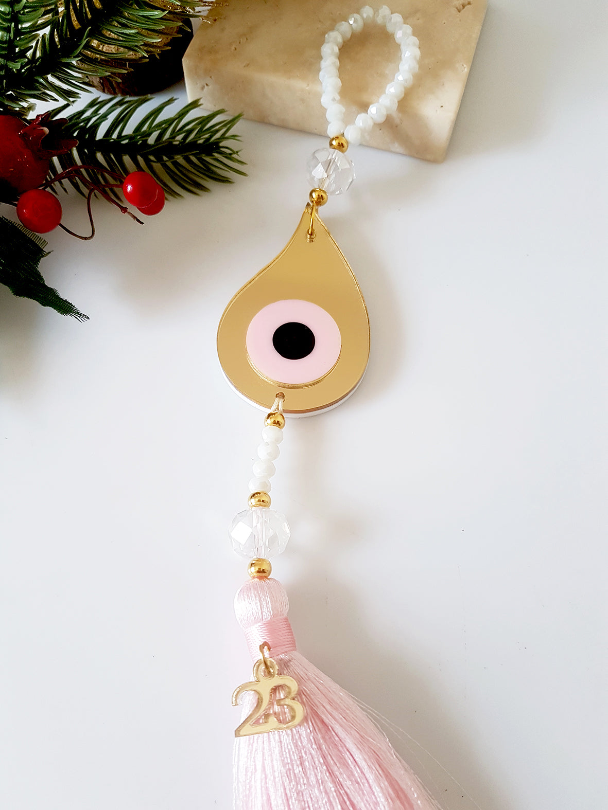Γούρι μάτι σταγόνα με φούντα και κρυστάλλινες χάντρες – So Cute by Dimi Wholesale