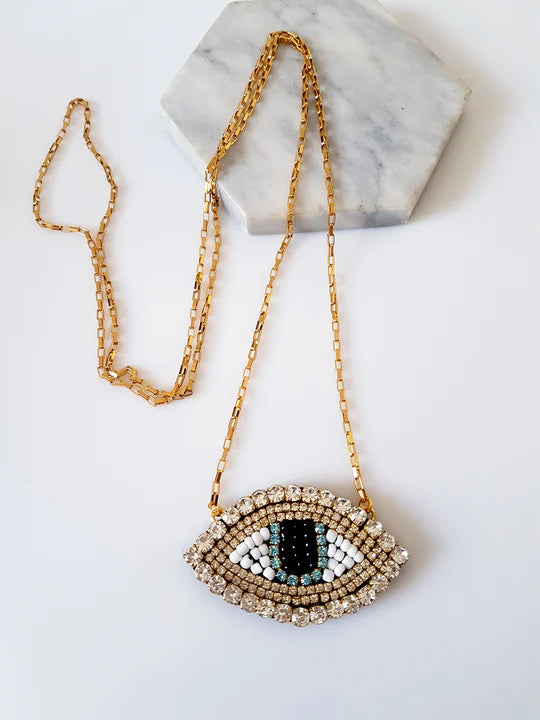 Shiny Eye long steel necklace