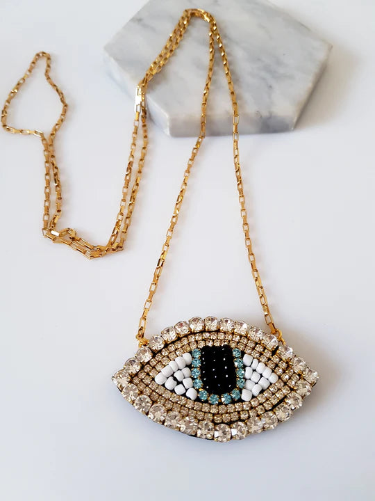 Shiny Eye long steel necklace