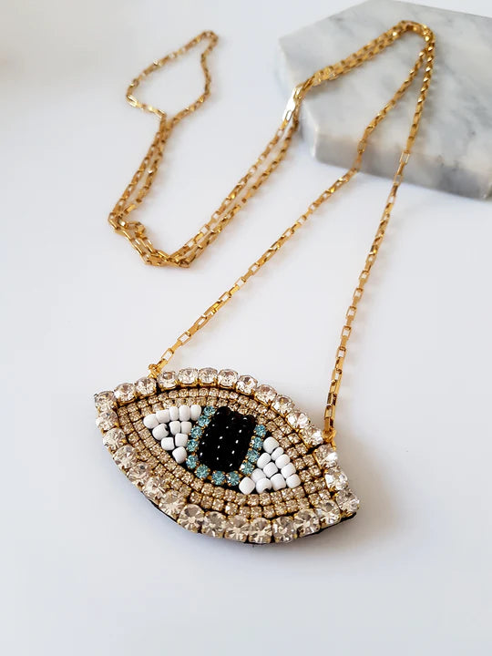 Shiny Eye long steel necklace