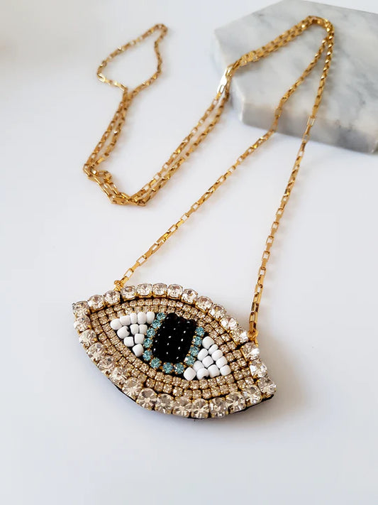 Shiny Eye long steel necklace