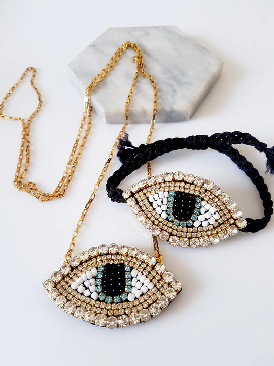 Shiny Eye long steel necklace