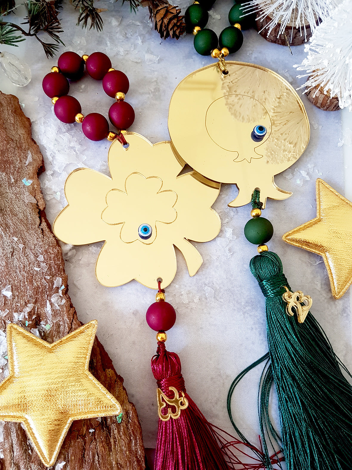 Γούρι κρεμαστό τριφύλλι με φούντα