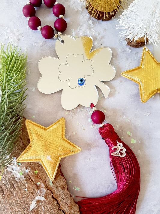 Γούρι κρεμαστό τριφύλλι με φούντα