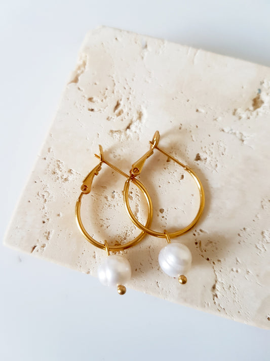 Hoop earrings with natural water pearl - SoCuteb2b