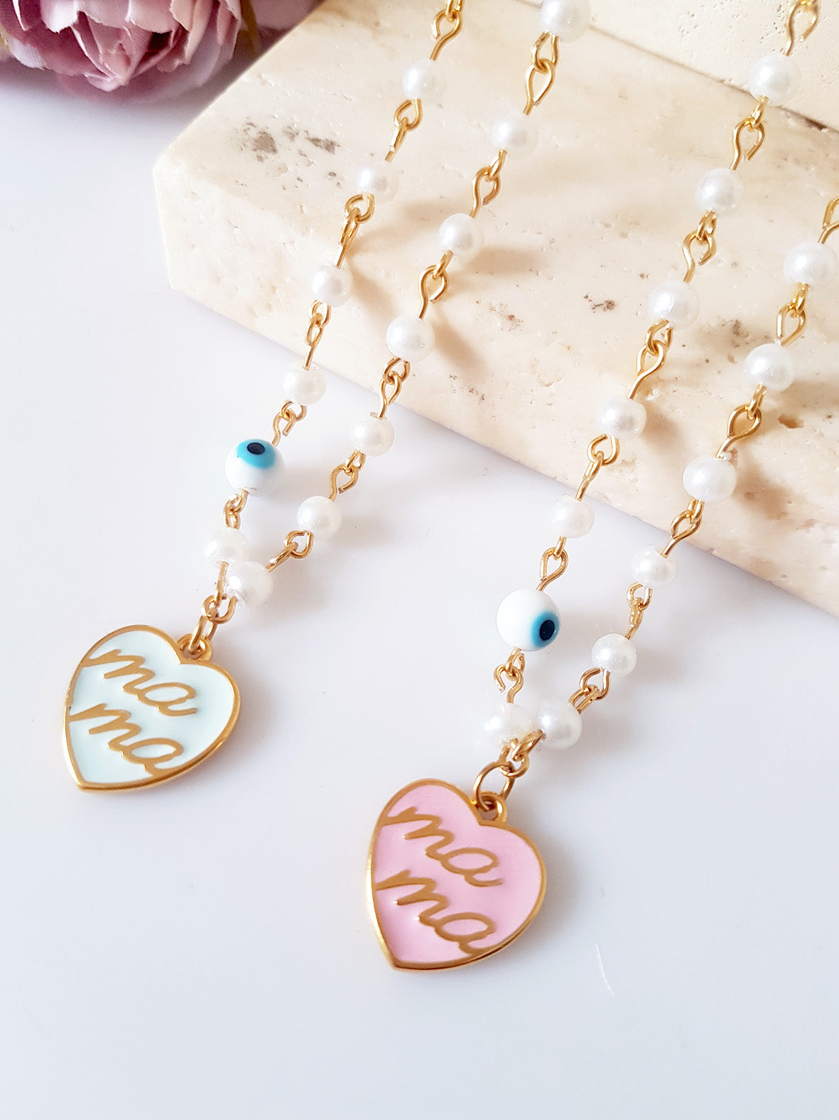 Κολιέ ροζάριο με πέρλες και καρδιά “Mama” – So Cute by Dimi χονδρική