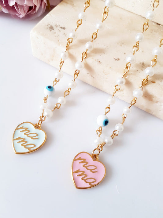 Κολιέ ροζάριο με πέρλες και καρδιά “Mama” – So Cute by Dimi χονδρική