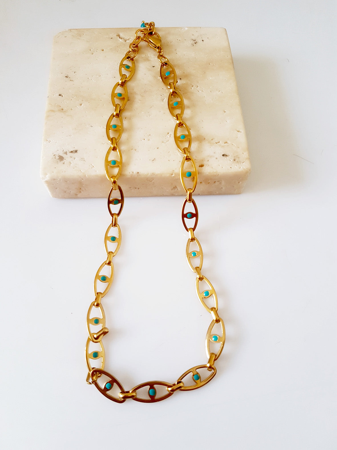 Κολιέ με τυρκουάζ σμάλτο και επίχρυση ατσάλινη αλυσίδα – So Cute by Dimi χονδρική