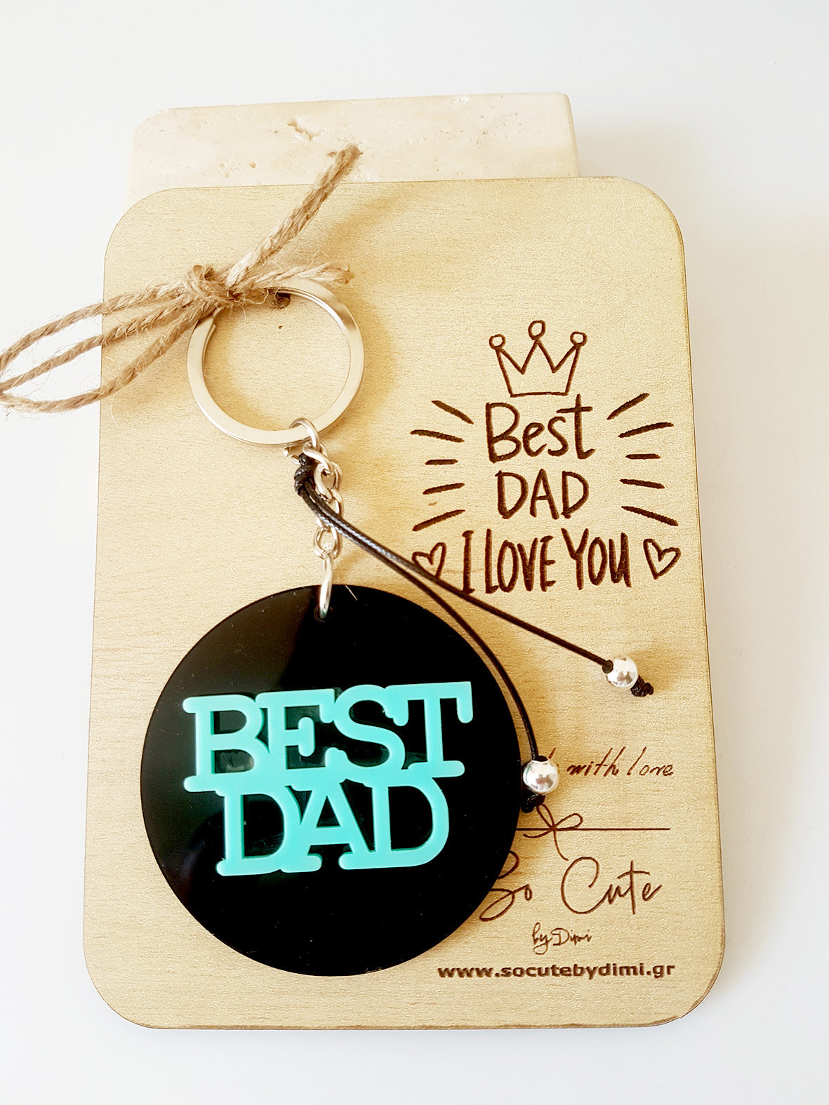 Μπρελόκ Best Dad με ξύλινη πλάτη δώρου - So Cute by Dimi
