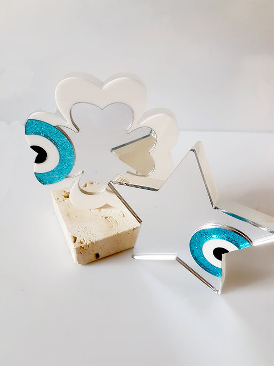 Star shaped table charm with evil eye of plexiglass mirror - SoCuteb2b