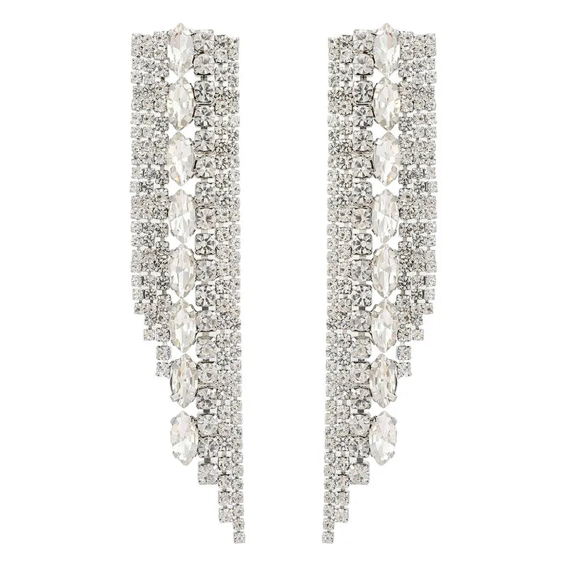 Ethnic Style Tassel Alloy Epoxy Artificial Gemstones Glass Stone Drop Earrings 1 Pair