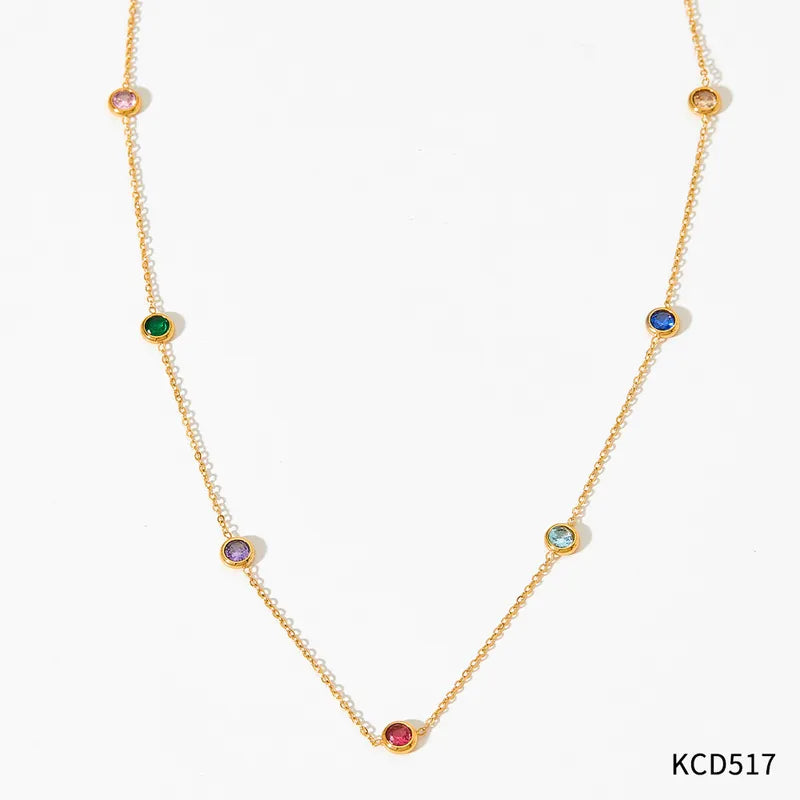Fashion Round Stainless Steel Zircon Necklace 1 Piece